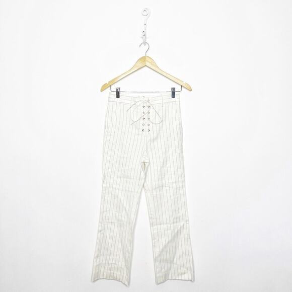 VERONICA BEARD Allegra Linen Blend Pants Cream pinstriped lace up ASO Women's 2 - Picture 1 of 9
